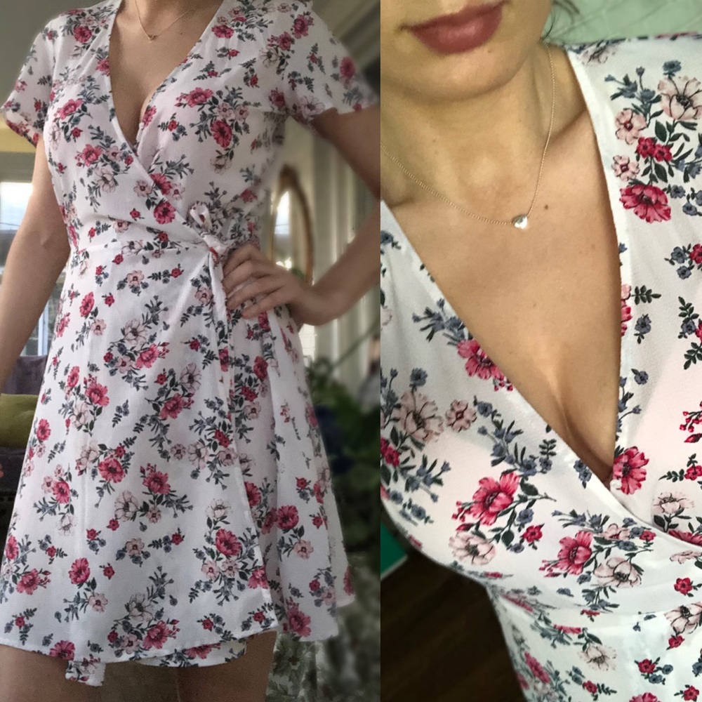 H&M White Pink Floral Wrap Dress *NEW W TAGS*